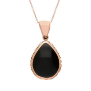 9ct Rose Gold Whitby Jet White Mother Of Pearl Double Sided Celtic Edge Pear Cut Fob Necklace, P410_2.