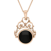 9ct Rose Gold Whitby Jet Mother Of Pearl Double Sided Round Swivel Fob Necklace, P110_2.