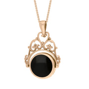 9ct Rose Gold Whitby Jet Mother Of Pearl Double Sided Round Swivel Fob Necklace, P110_2_3.