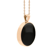 9ct Rose Gold Whitby Jet Mother Of Pearl Large Double Sided Round Fob Necklace, P012_3.