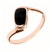 9ct Rose Gold Whitby Jet Oblong Twist Ring. R001.