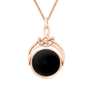 9ct Rose Gold Whitby Jet Blue John Round Swivel Fob Necklace, P258_12_2.