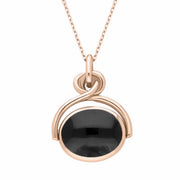 9ct Rose Gold Whitby Jet Turquoise Oval Swivel Fob Necklace, P096_2.