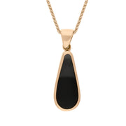 9ct Rose Gold Whitby Jet Turquoise Small Double Sided Pear Cut Fob Necklace, P835_2.