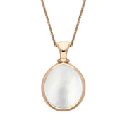 9ct Rose Gold Whitby Jet White Mother Of Pearl Small Double Sided Pear Fob Necklace, P220_2.