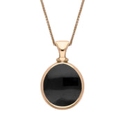 9ct Rose Gold Whitby Jet White Mother Of Pearl Small Double Sided Pear Fob Necklace, P220.