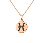 9ct Rose Gold Whitby Jet Zodiac Pisces Round Necklace, P3605.