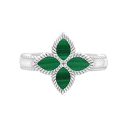 9ct White Gold Malachite Bloom Marquise Flower Ring
