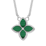 9ct White Gold Malachite Bloom Small Flower Ball Edge Necklace, N1155
