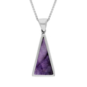 9ct White Gold Blue John Mother Of Pearl Small Double Sided Triangular Fob Necklace, P834.