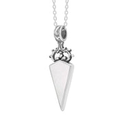 9ct White Gold Blue John White Mother Of Pearl Double Sided Scroll Top Dagger Fob Necklace, P423_3.
