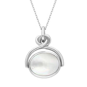 9ct White Gold Blue John White Mother of Pearl Oval Swivel Fob Necklace, P096.