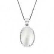 9ct White Gold Blue John White Mother Of Pearl Small Double Sided Fob Necklace, P832_2.