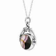 9ct White Gold Blue John White Mother Of Pearl Double Sided Swivel Fob Necklace, P209_3.