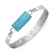 9ct White Gold Turquoise Jubilee Hallmark Collection Wide Oblong Bangle, B030_JFH