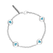 9ct White Gold Turquoise Oval Heart Detail Four Stone Bracelet, B797.