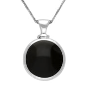 9ct White Gold Whitby Jet Aquamarine Double Sided Round Dinky Fob Necklace, P218_2.