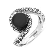 9ct White Gold Whitby Jet Bead Twist Tentacle Ring, R1185.