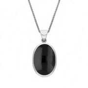 9ct White Gold Whitby Jet Blue John Small Double Sided Fob Necklace, P832.