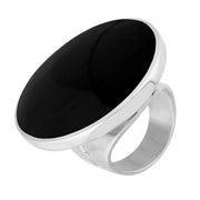 9ct White Gold Whitby Jet Hallmark Large Round Ring, R611_FH.