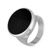 9ct White Gold Whitby Jet Hallmark Small Round Ring, R609_FH.