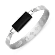 9ct White Gold Whitby Jet Jubilee Hallmark Collection Wide Oblong Bangle, B030_JFH