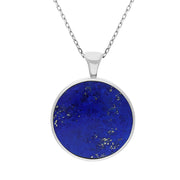 9ct White Gold Whitby Jet Lapis Lazuli Large Double Sided Round Fob Necklace, P012.