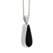 9ct White Gold Whitby Jet Lapis Lazuli Small Double Sided Pear Cut Fob Necklace, P835_3.