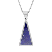 9ct White Gold Whitby Jet Lapis Lazuli Small Double Sided Triangular Fob Necklace, P834.