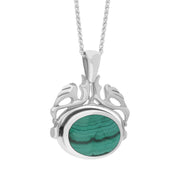 9ct White Gold Whitby Jet Malachite Double Sided Oval Swivel Fob Necklace, P104_4_3.