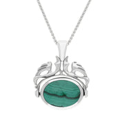 9ct White Gold Whitby Jet Malachite Double Sided Oval Swivel Fob Necklace, P104_4.
