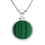 9ct White Gold Whitby Jet Malachite Double Sided Round Dinky Fob Necklace, P218.