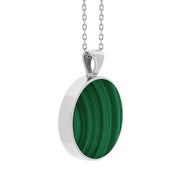 9ct White Gold Whitby Jet Malachite Large Double Sided Round Fob Necklace, P012_3.