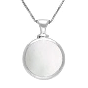 9ct White Gold Whitby Jet White Mother Of Pearl Double Sided Round Dinky Fob Necklace, P218.