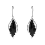 9ct White Gold Whitby Jet Open Marquise Drop Earrings, E2437