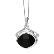 9ct White Gold Whitby Jet Turquoise Marquise Swivel Fob Necklace