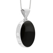 9ct White Gold Whitby Jet Turquoise Queens Jubilee Hallmark Double Sided Oval Necklace