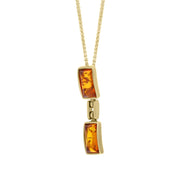 9ct Yellow Gold Amber Double Oblong Drop Necklace, P1614_2.