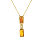 9ct Yellow Gold Amber Double Oblong Drop Necklace, P1614.