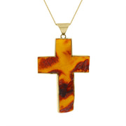9ct Yellow Gold Amber Large Cross Necklace, PUNQ0001631.
