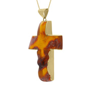 9ct Yellow Gold Amber Large Cross Necklace, PUNQ0001631_2.