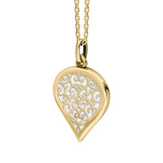 9ct Yellow Gold Bauxite Flore Filigree Medium Heart Necklace. P3630._2