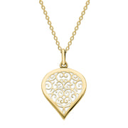 9ct Yellow Gold Bauxite Flore Filigree Medium Heart Necklace. P3630.
