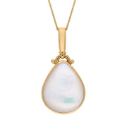 9ct Yellow Gold Blue John Mother of Pearl Double Sided Pear Fob Necklace, P056_2.