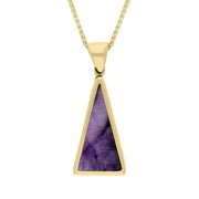 9ct Yellow Gold Blue John Mother Of Pearl Small Double Sided Triangular Fob Necklace, P834.