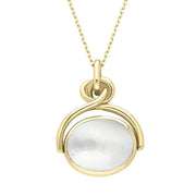 9ct Yellow Gold Blue John White Mother of Pearl Oval Swivel Fob Necklace, P096.
