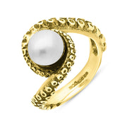 9ct Yellow Gold Freshwater Pearl Bead Twist Tentacle Ring, R1185.