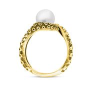9ct Yellow Gold Freshwater Pearl Bead Twist Tentacle Ring