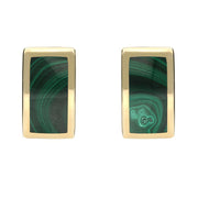 9ct Yellow Gold Malachite Curved Oblong Stud Earrings, E819.
