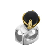 9ct Yellow Gold Sterling Silver Whitby Jet Stepping Stones 5mm Round Claw Set Charm P1767